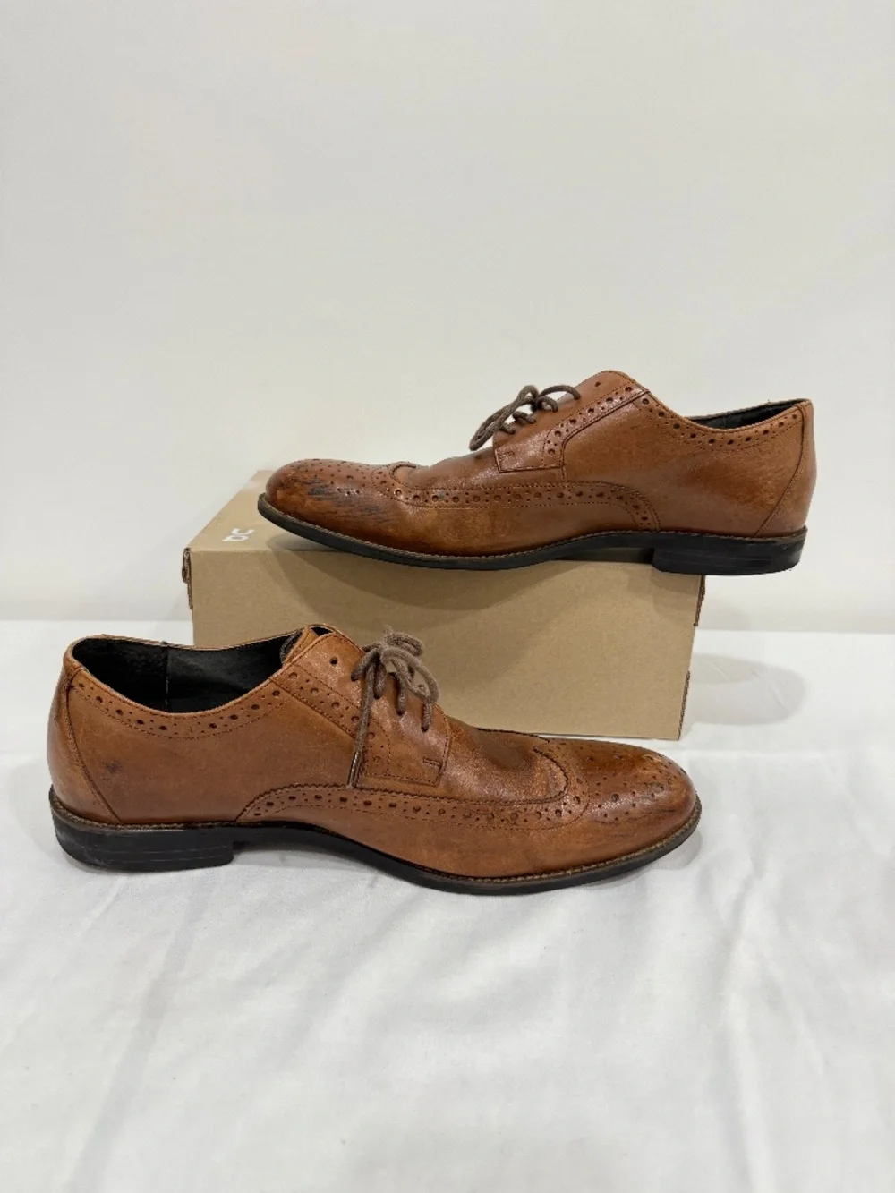 Used W/O Box! Men's Stacy Adams Leather Brown Tan Derby Dress Shoes Size 11